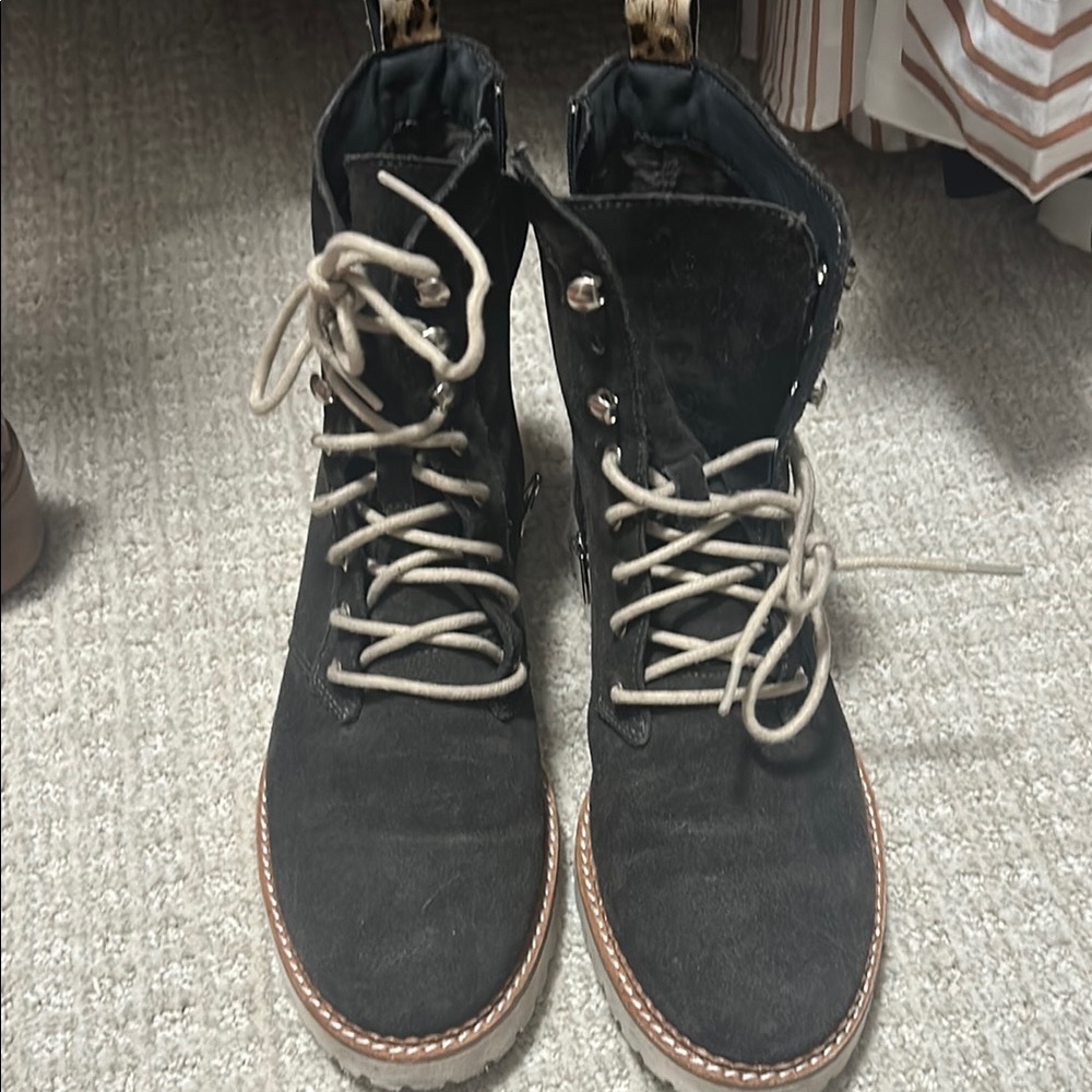 Dolce Vita Black and Tan Combat Boots with Lace-Up Design